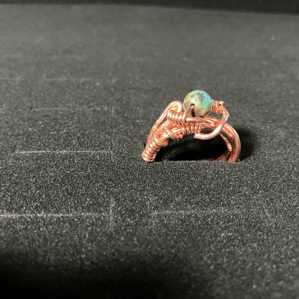 Handcrafted Copper Wire Wrapped Ring with Turquoise Bead